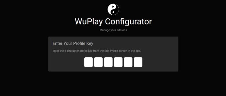 visit wuplay configuration website and input your profile key