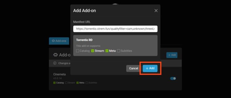 Your addon selection will appear. Click Add