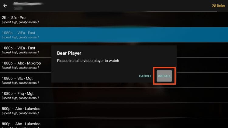click install for external video player