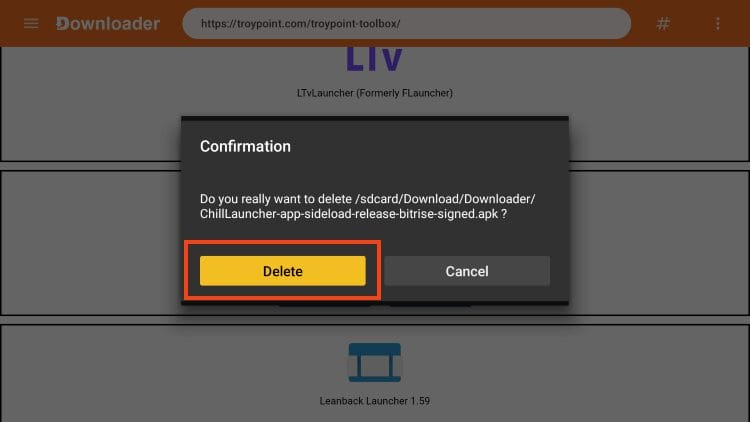 click delete again