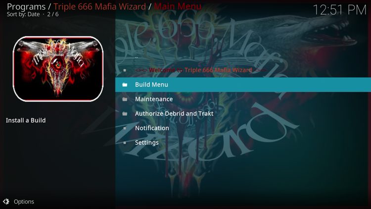Select Build Menu.