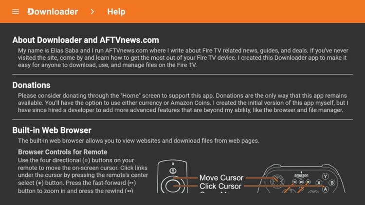 Downloader Help Tab