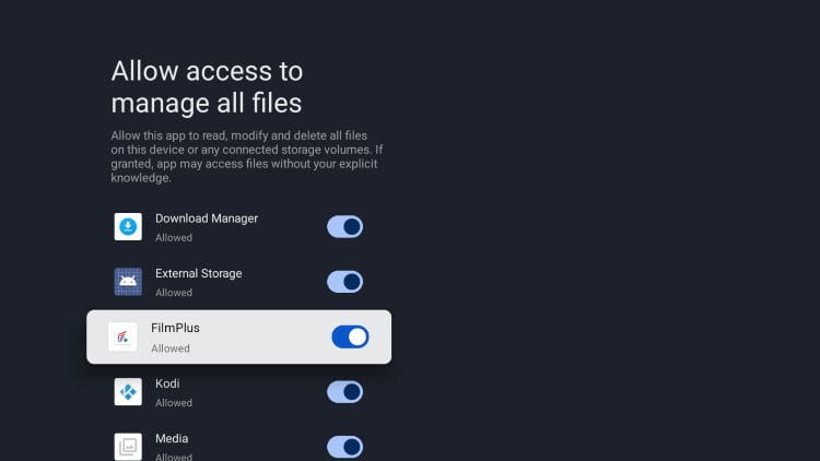 Enable Storage Permissions for FilmPlus