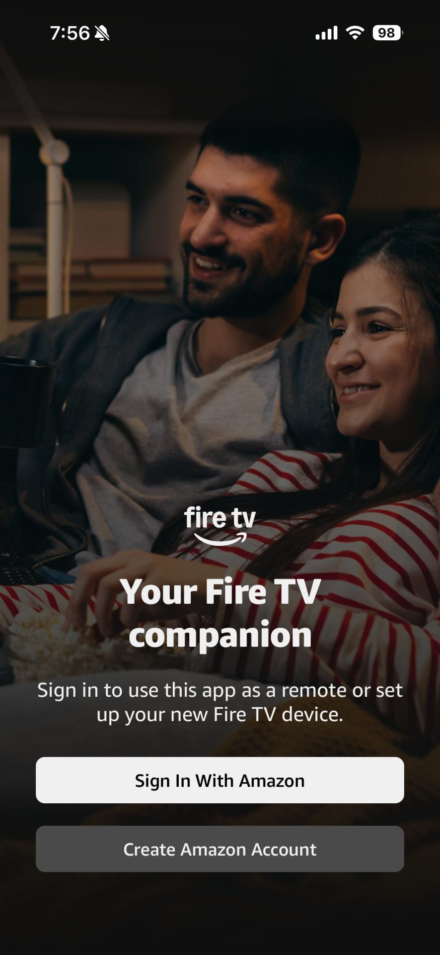 Launch the Fire TV app on your phone or tablet and sign in with your Amazon account.