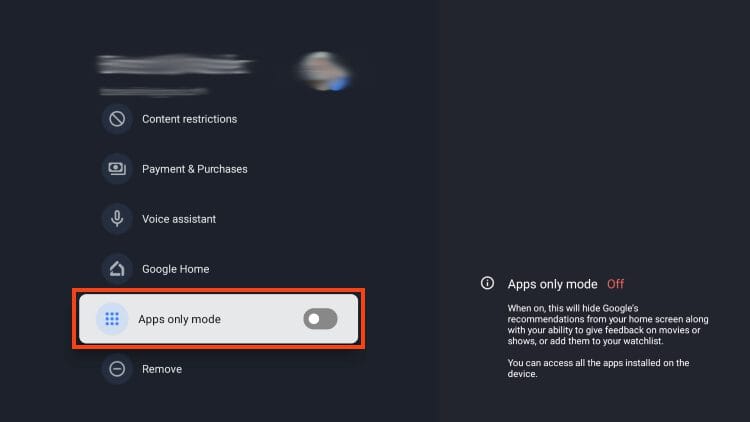 click toggle for apps only mode