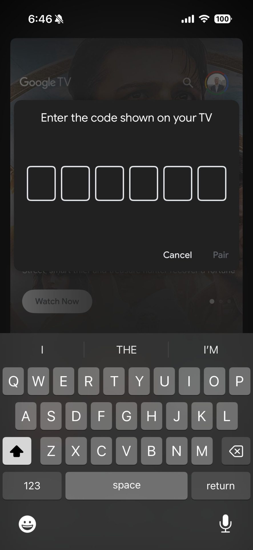 Enter the code from your TV into the app on your phone/tablet and click Pair.