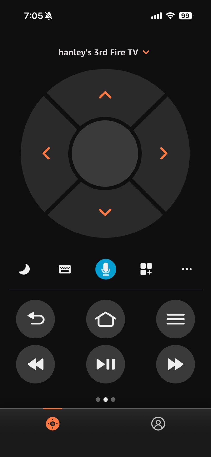 The virtual Fire TV remote will load. Below the directional pad, you'll see a keyboard icon to the left of the microphone button.