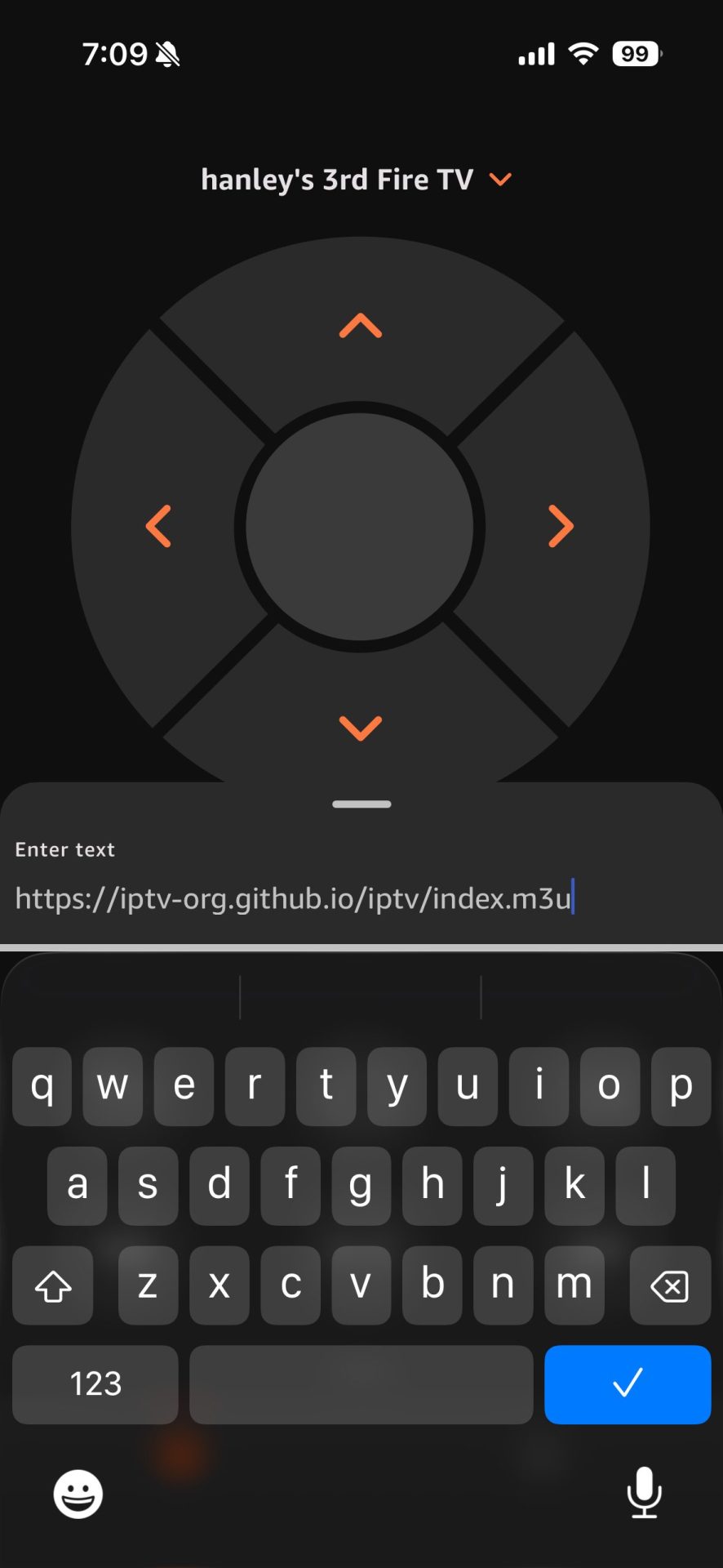 Just like the Android TV example, we have an M3U playlist URL already copied on our phone's clipboard. Simply long-press the text input area and click Paste.