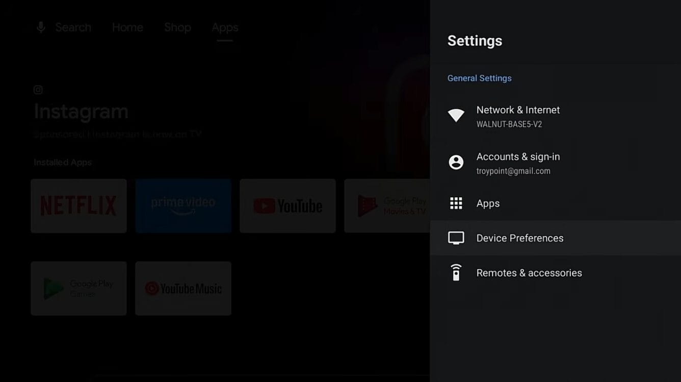 From the home screen of your TiVo Stream 4K, click the settings icon and then click Device Preferences.