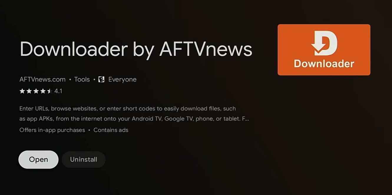 Now go back to your TiVo Stream 4K and try installing the Downloader App from the Google Play Store again. This time it worked properly since I have the 'Open' button.