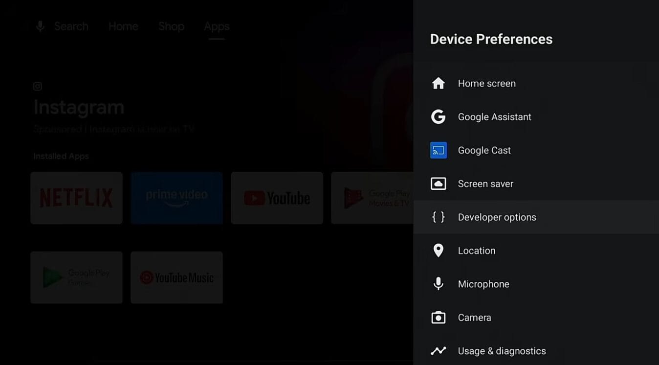 Click the back button on your remote and select Developer options.