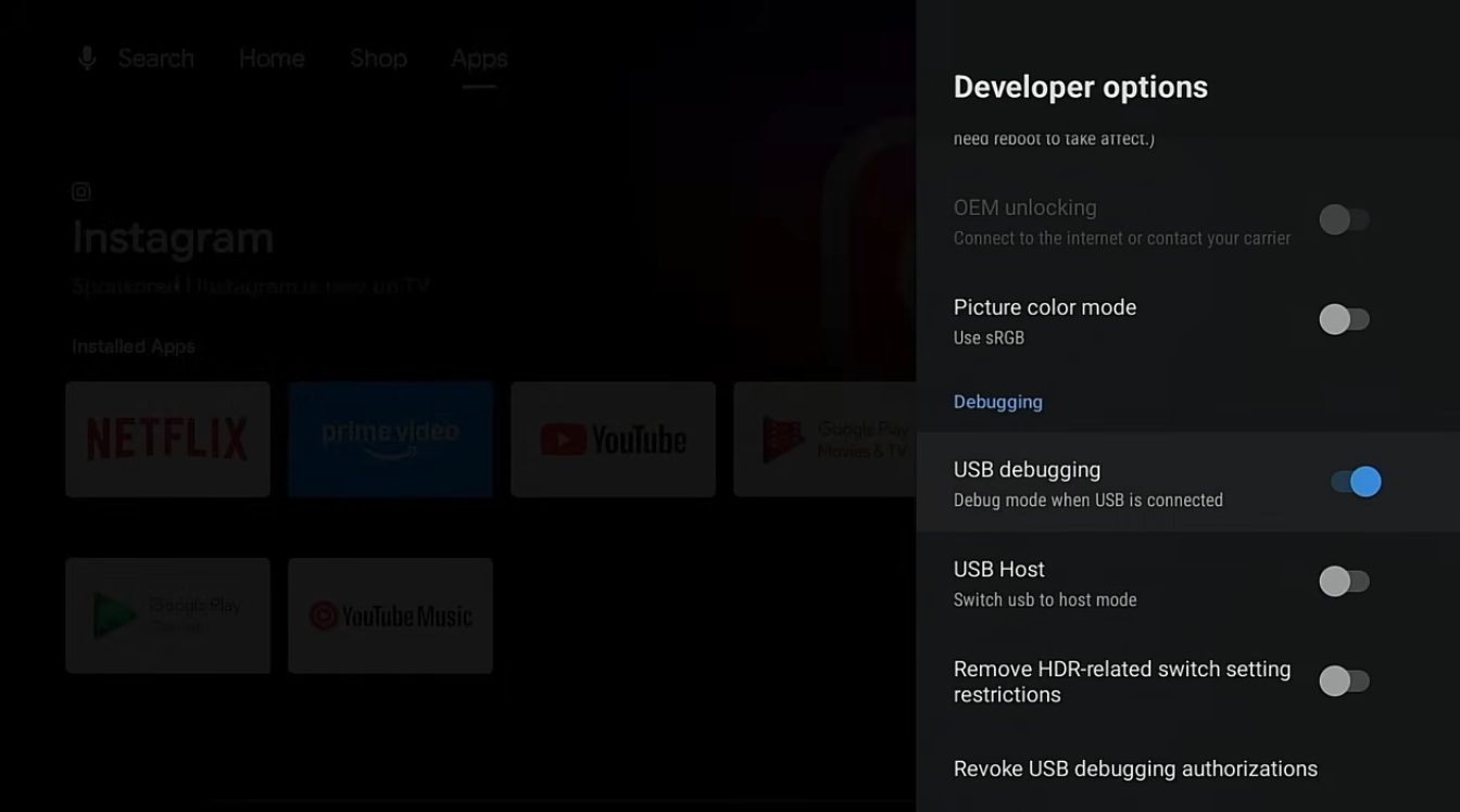 Toggle on USB debugging.