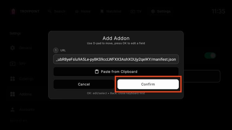 input your url and click confirm