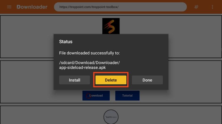 choose delete for arvio app installation