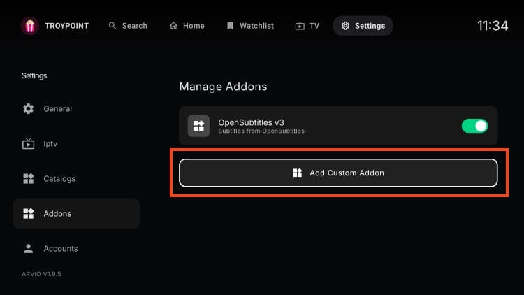 click add custom addon