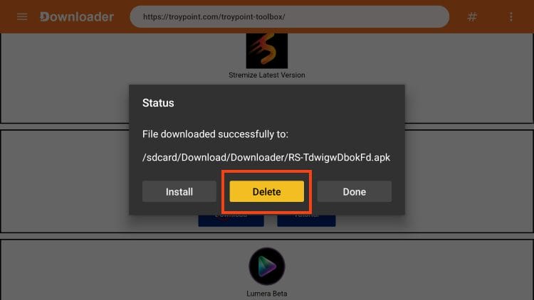 click delete for installation file
