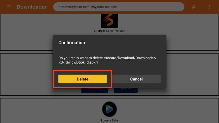 click delete again