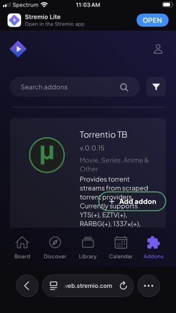 torrentio installed