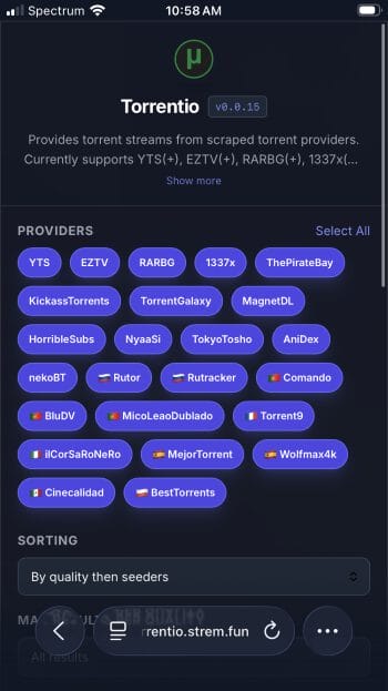 Torrentio official website