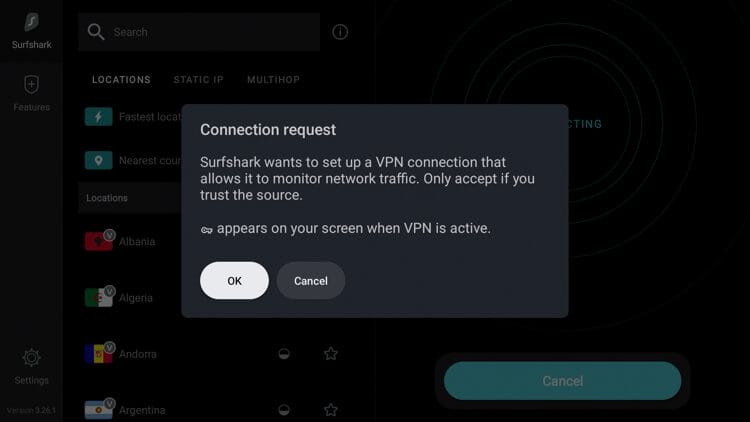 Click OK when this connection request message appears.