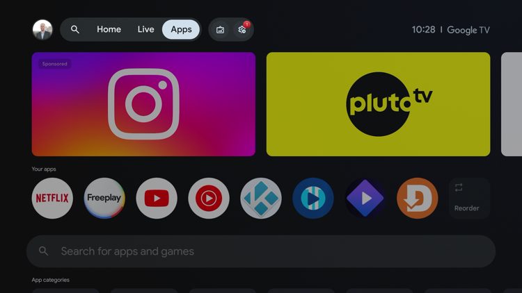 Now back to your Google TV device, hover over Apps on the home screen.
