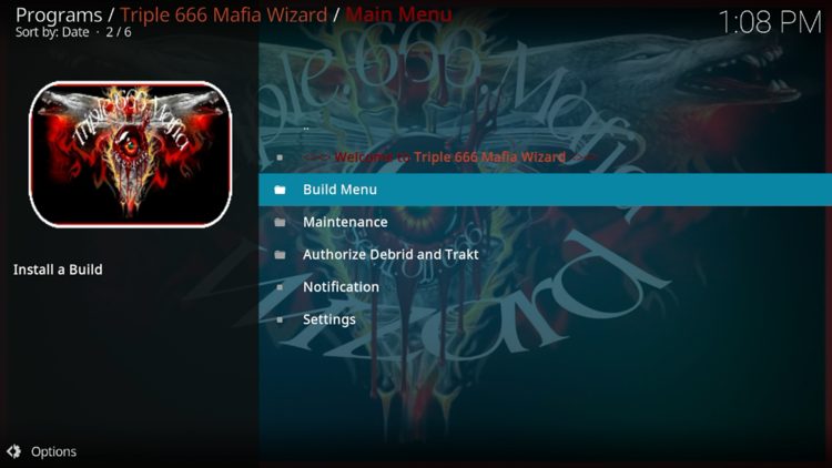 Select Build Menu.