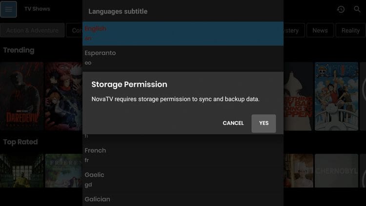Click Yes for Storage Permission.