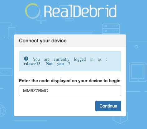 Visit real-debrid.com/device and enter the code you are given.