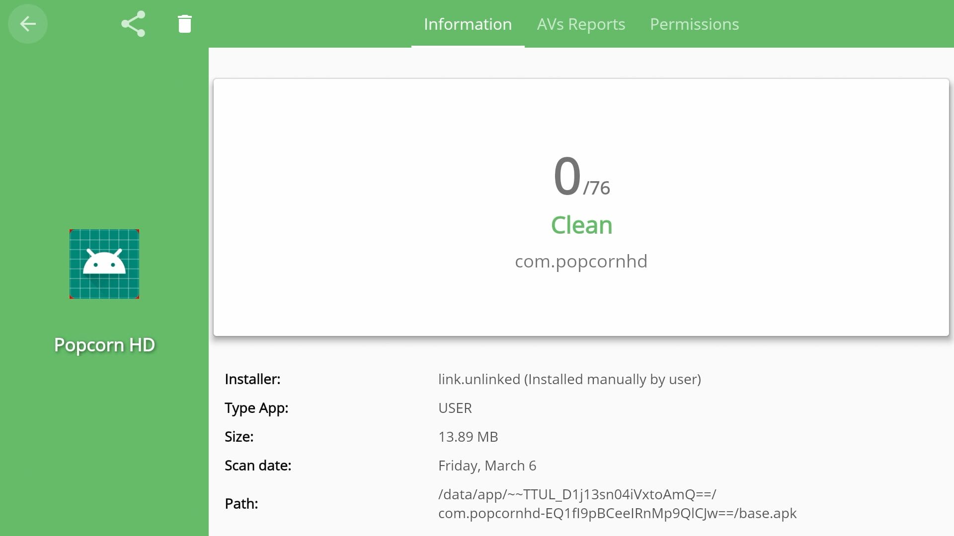 Popcorn HD VirusTotal Scan