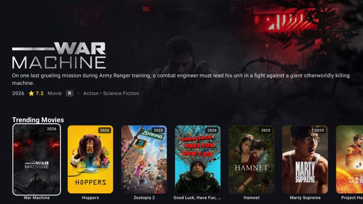 RealStream APK home interface