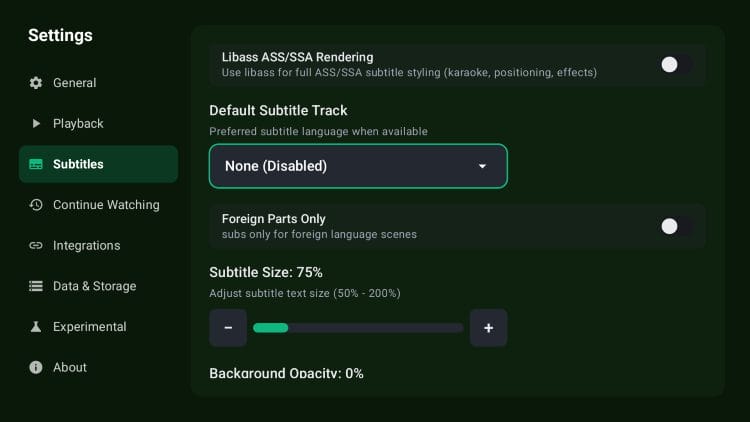 subtitle settings