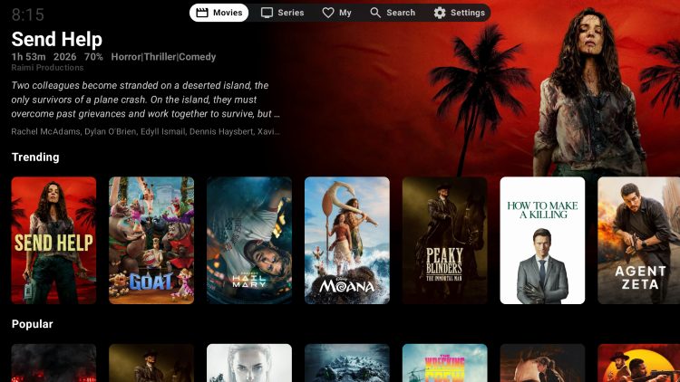 Stream Cinema Home Interface