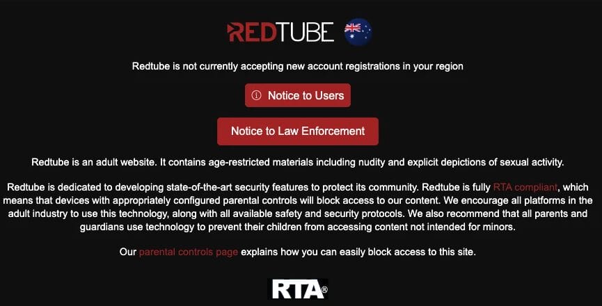 RedTube Australia Block Message