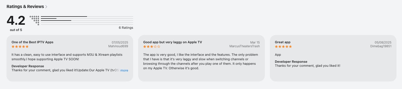 Ja IPTV Apple App Store-anmeldelser