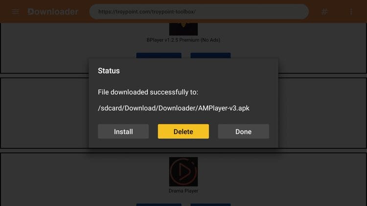 Click Delete to delete the installation file.