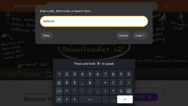 Enter the code 5550109 and click Next.