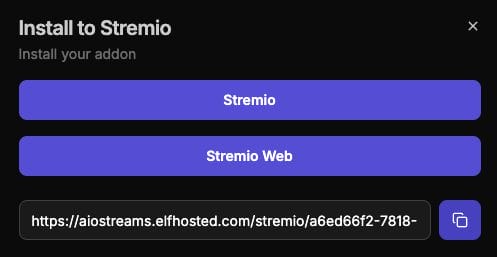 Now we have the Addon URL that we need in order to stream content from Fusion on Apple TV. Click the copy button to copy this long URL.