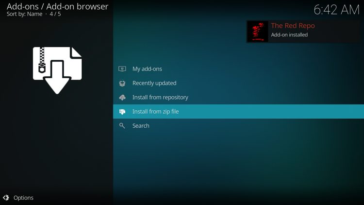 Wait for the "The Red Repo Add-on installed" message to appear