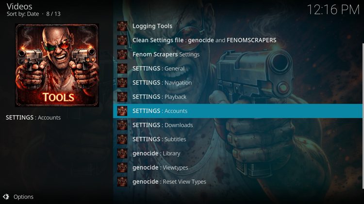 Click Settings: Accounts
