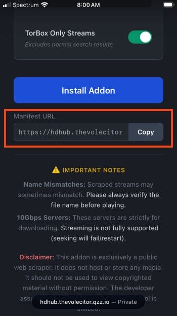copy manifest url