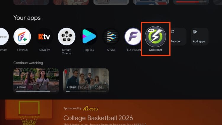 open onstream from your apps list