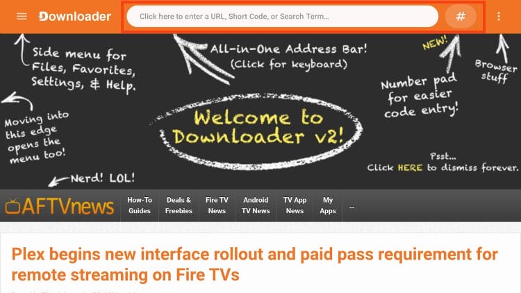 open url bar or click the hashtag to install projectivy