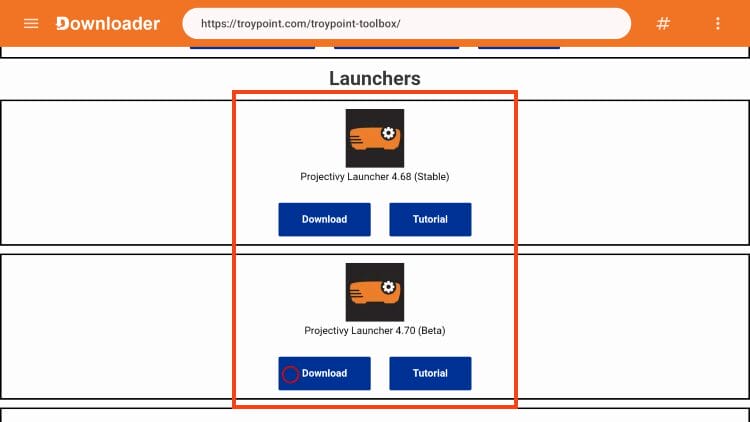 select projectivy launcher version of your choice