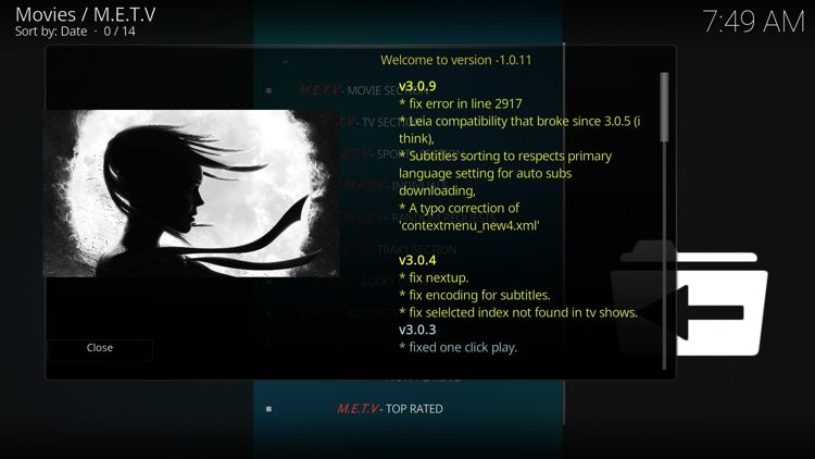 Click Close to exit the changelog