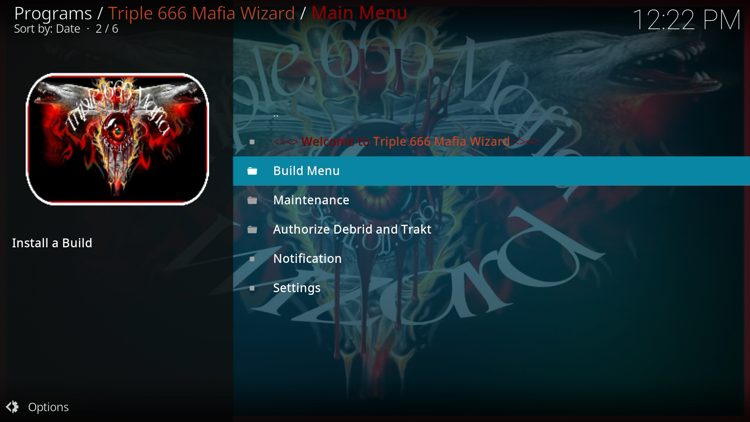 Select Build Menu.