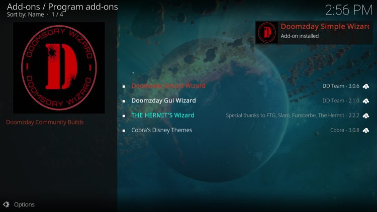 The wizard add-on installed message will now display in the upper right-hand corner.