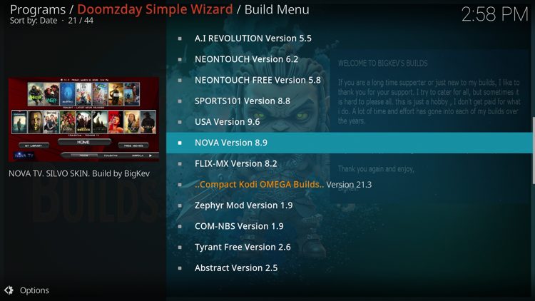 Locate Nova TV and click it from the menu.