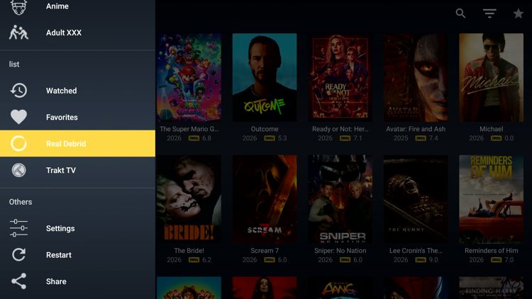 From the home screen, open the side menu and select Real-Debrid.