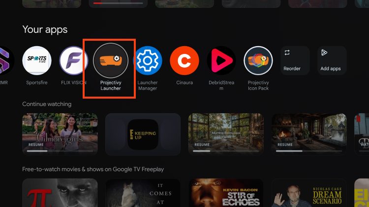 Open projectivy launcher