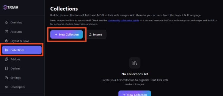 select collections and click new
